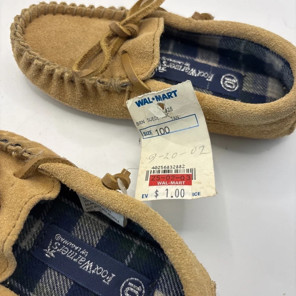 Vtg FootWarmers By Laguna Suede Moccasin Slippers Flannel Lined Sz 10 Toddler